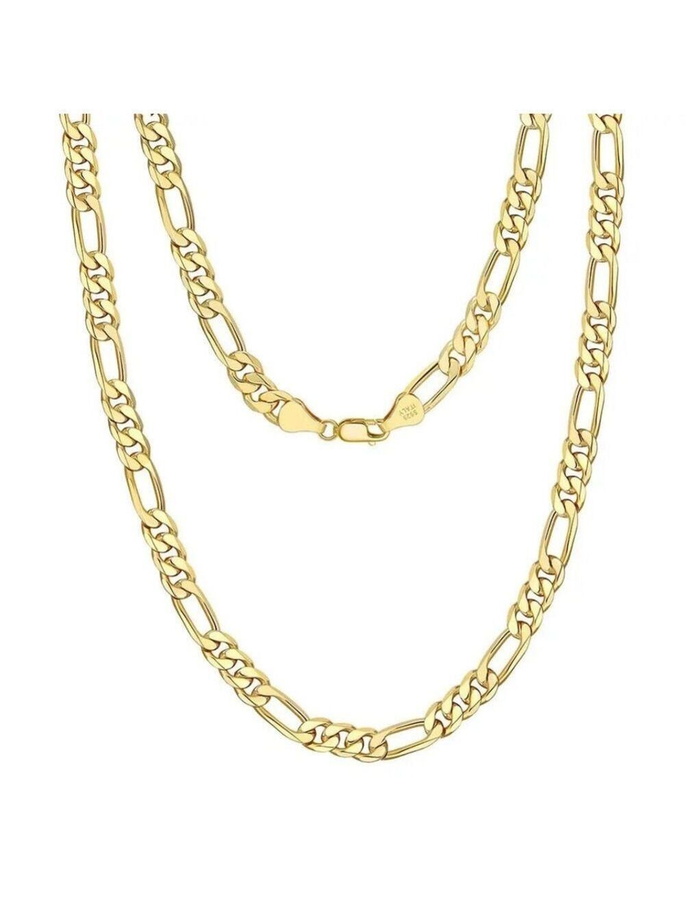 18k Gold plated over 925 Sterling Silver Figaro Chain Necklaces, UNISEX